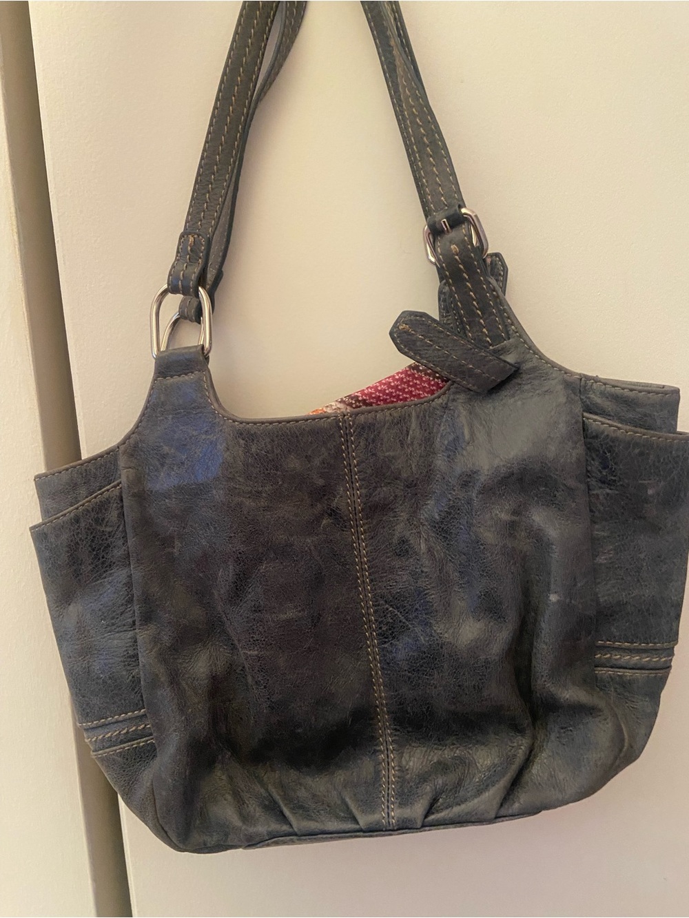 Classic Grey Leather Tote Handbag